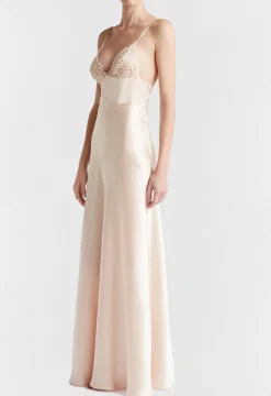La Perla Rose Beige Long Night Dress< Slips & Dresses|Silk Sleepwear