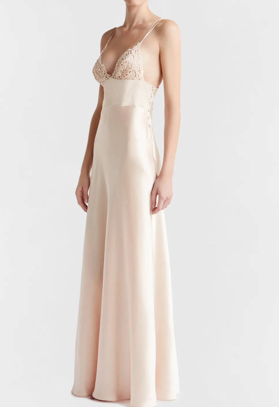 La Perla Rose Beige Long Night Dress< Slips & Dresses|Silk Sleepwear