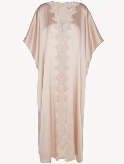 La Perla Rose Beige Long Silk Robe With Macramé< Robes|Silk Sleepwear