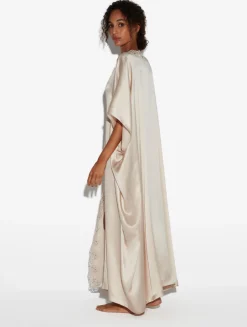 La Perla Rose Beige Long Silk Robe With Macramé< Robes|Silk Sleepwear