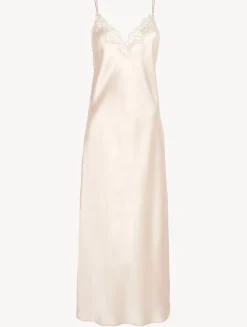 La Perla Rose Beige Silk Long Nightgown With Macramé< Slips & Dresses|Silk Sleepwear