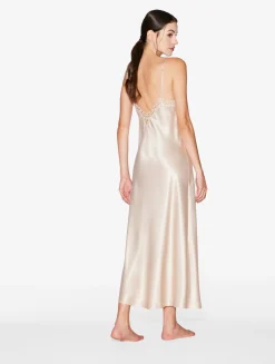 La Perla Rose Beige Silk Long Nightgown With Macramé< Slips & Dresses|Silk Sleepwear