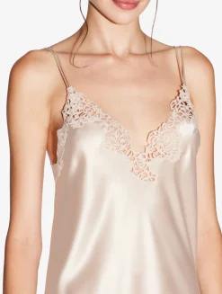 La Perla Rose Beige Silk Long Nightgown With Macramé< Slips & Dresses|Silk Sleepwear