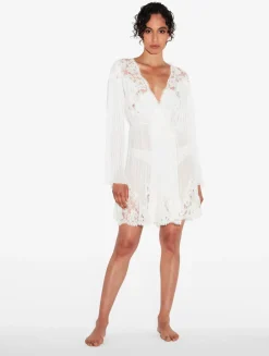 La Perla Short Robe In Off With Cotton Leavers Lace< Robes