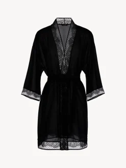 La Perla Short Silk Robe With Leavers Lace< Robes|Silk Sleepwear