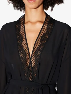 La Perla Short Silk Robe With Leavers Lace< Robes|Silk Sleepwear