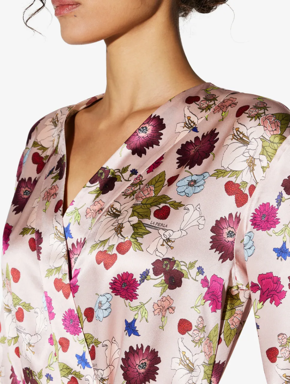 La Perla Silk Floral Print Short Robe< Robes|Silk Sleepwear