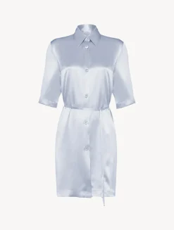 La Perla Silk Long Shirt In Azure< Silk Sleepwear