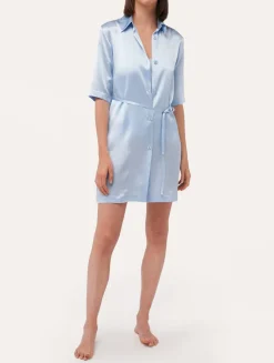 La Perla Silk Long Shirt In Azure< Silk Sleepwear
