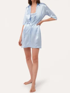 La Perla Silk Long Shirt In Azure< Silk Sleepwear