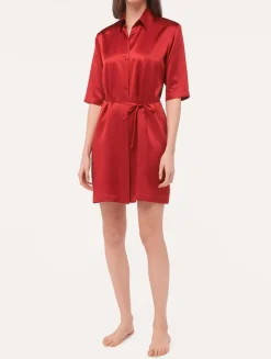 La Perla Silk Long Shirt In Garnet< Silk Sleepwear