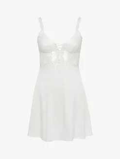 La Perla Slip Dress In Off-white Modal With Embroidered Tulle< Slips & Dresses