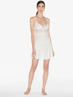 La Perla Slip Dress In Off-white Modal With Embroidered Tulle< Slips & Dresses