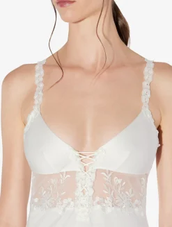 La Perla Slip Dress In Off-white Modal With Embroidered Tulle< Slips & Dresses