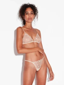 La Perla Thong In Halo And Ivory Nude With Embroidered Tulle< G String & Thong