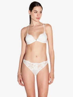 La Perla Thong In Off With Cotton Leavers Lace< G String & Thong