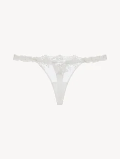La Perla Thong In Off-white Lycra With Embroidered Tulle< G String & Thong