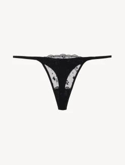 La Perla Thong In Onyx With Embroidered Tulle< G String & Thong