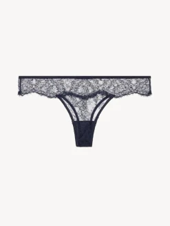 La Perla Thong In Steel And Black With Leavers Lace< G String & Thong