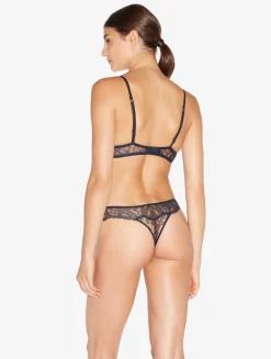 La Perla Thong In Steel And Black With Leavers Lace< G String & Thong