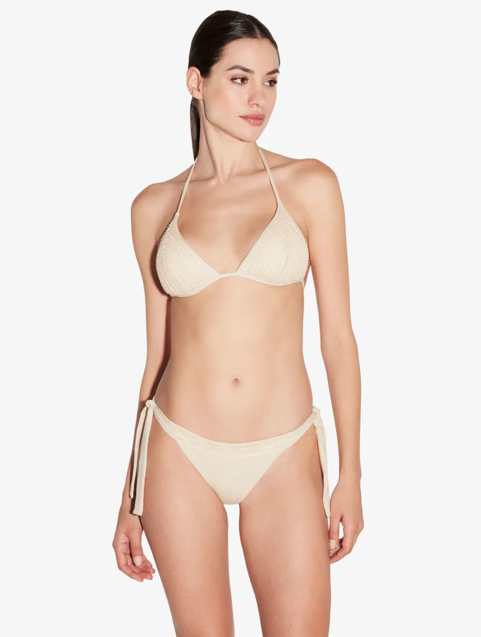La Perla Triangle Bikini Top In Champagne With Beading< Bikinis