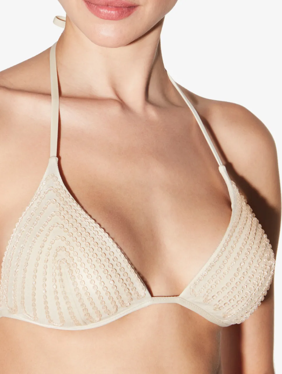 La Perla Triangle Bikini Top In Champagne With Beading< Bikinis