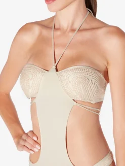 La Perla Trikini In Champagne With Beading< Bikinis|One-Piece Bathing Suits