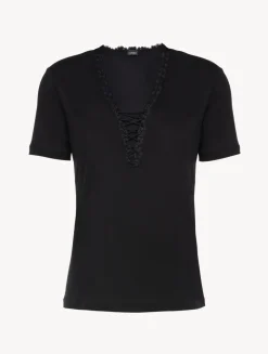 La Perla T-shirt In Modal With Embroidered Tulle< Camisoles|Pajamas