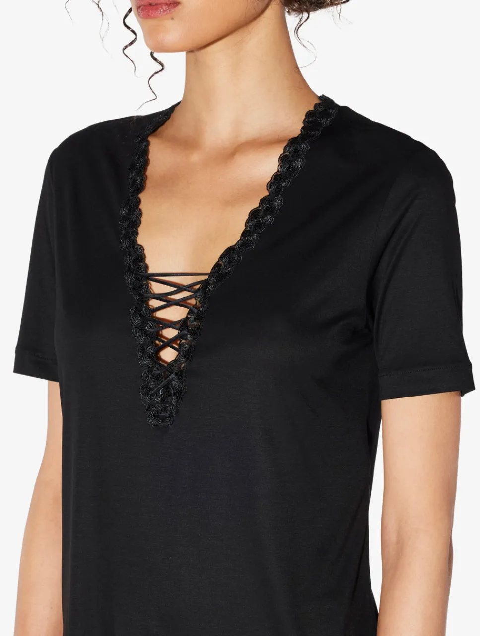 La Perla T-shirt In Modal With Embroidered Tulle< Camisoles|Pajamas