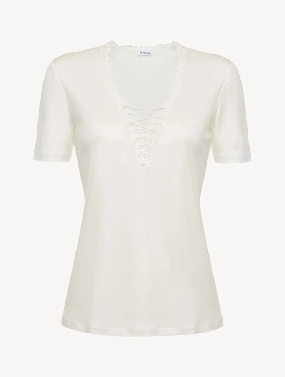 La Perla T-shirt In Off-white Modal With Embroidered Tulle< Camisoles|Pajamas