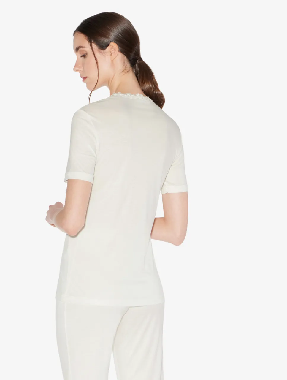 La Perla T-shirt In Off-white Modal With Embroidered Tulle< Camisoles|Pajamas