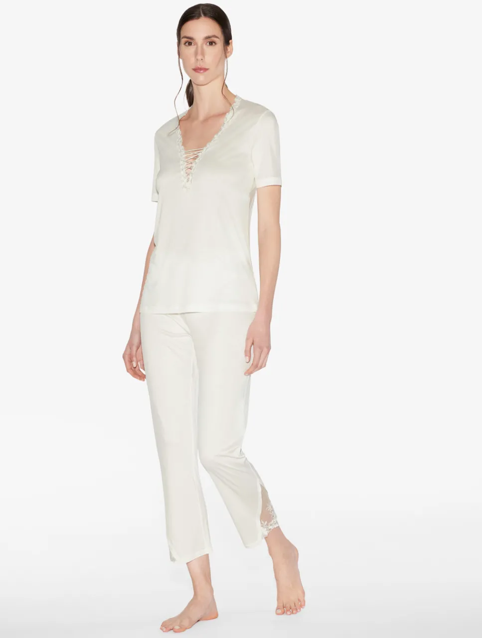 La Perla T-shirt In Off-white Modal With Embroidered Tulle< Camisoles|Pajamas
