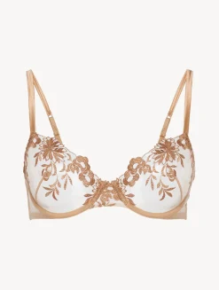 La Perla Underwired Bra In Beige Lycra With Embroidered Tulle< Underwired