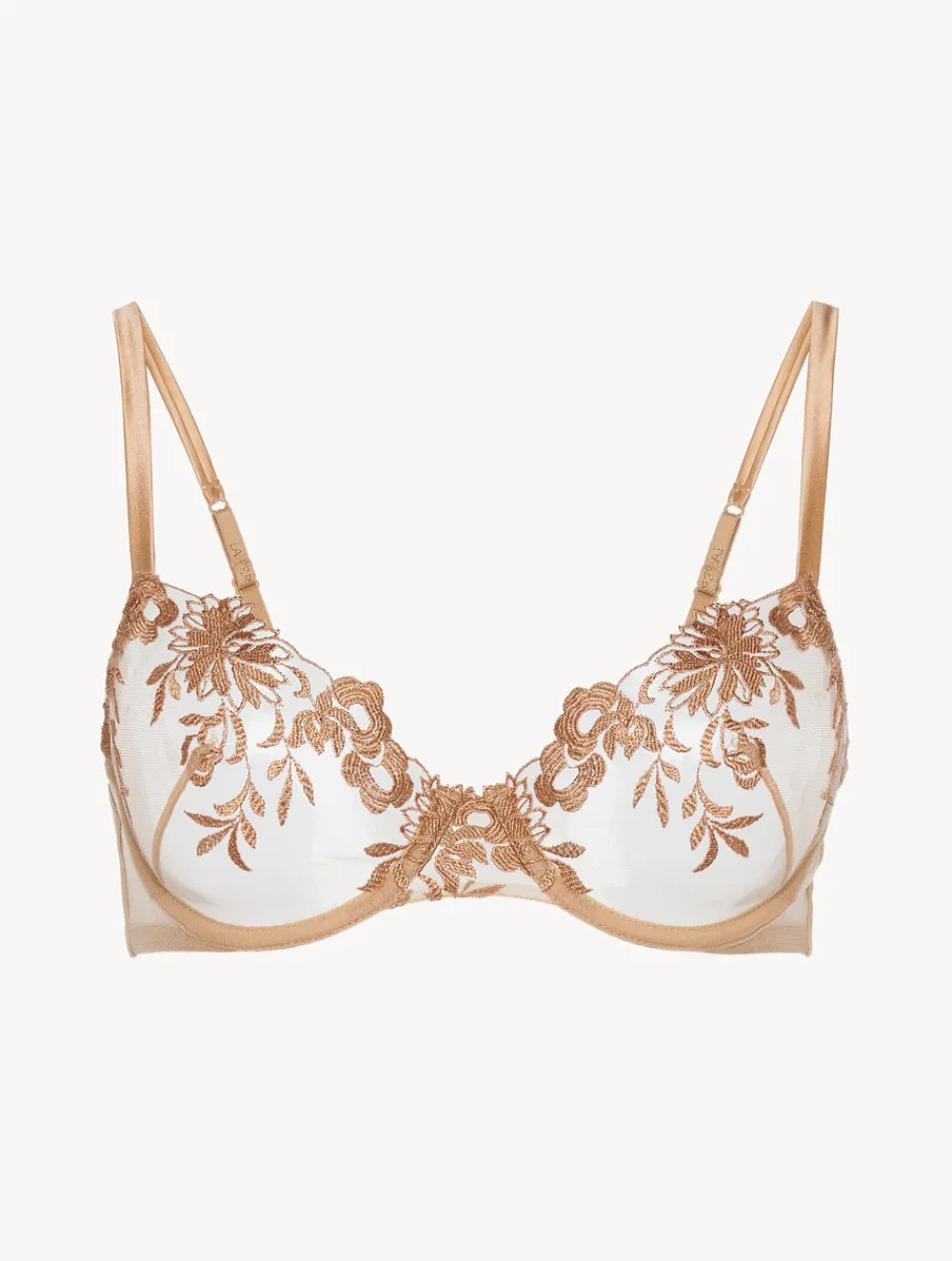 La Perla Underwired Bra In Beige Lycra With Embroidered Tulle< Underwired