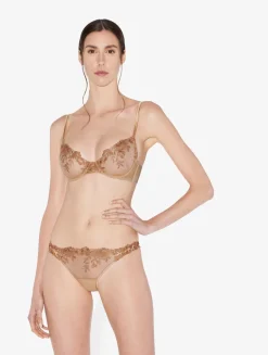 La Perla Underwired Bra In Beige Lycra With Embroidered Tulle< Underwired