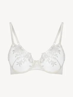La Perla Underwired Bra In Off-white Lycra With Embroidered Tulle< Underwired