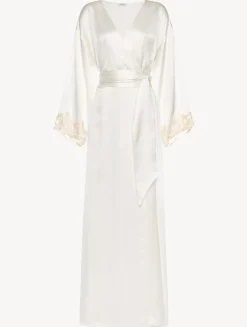 La Perla Long Silk Robe With Ivory Frastaglio< Robes|Silk Sleepwear