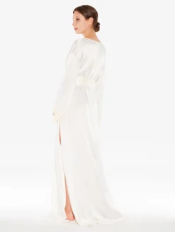 La Perla Long Silk Robe With Ivory Frastaglio< Robes|Silk Sleepwear