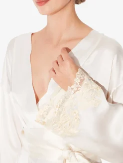 La Perla Long Silk Robe With Ivory Frastaglio< Robes|Silk Sleepwear