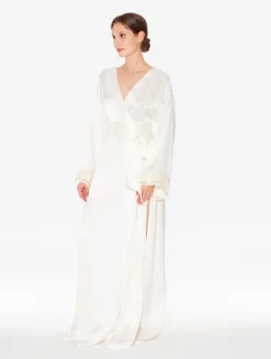 La Perla Long Silk Robe With Ivory Frastaglio< Robes|Silk Sleepwear