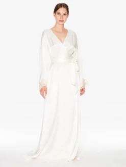 La Perla Long Silk Robe With Ivory Frastaglio< Robes|Silk Sleepwear