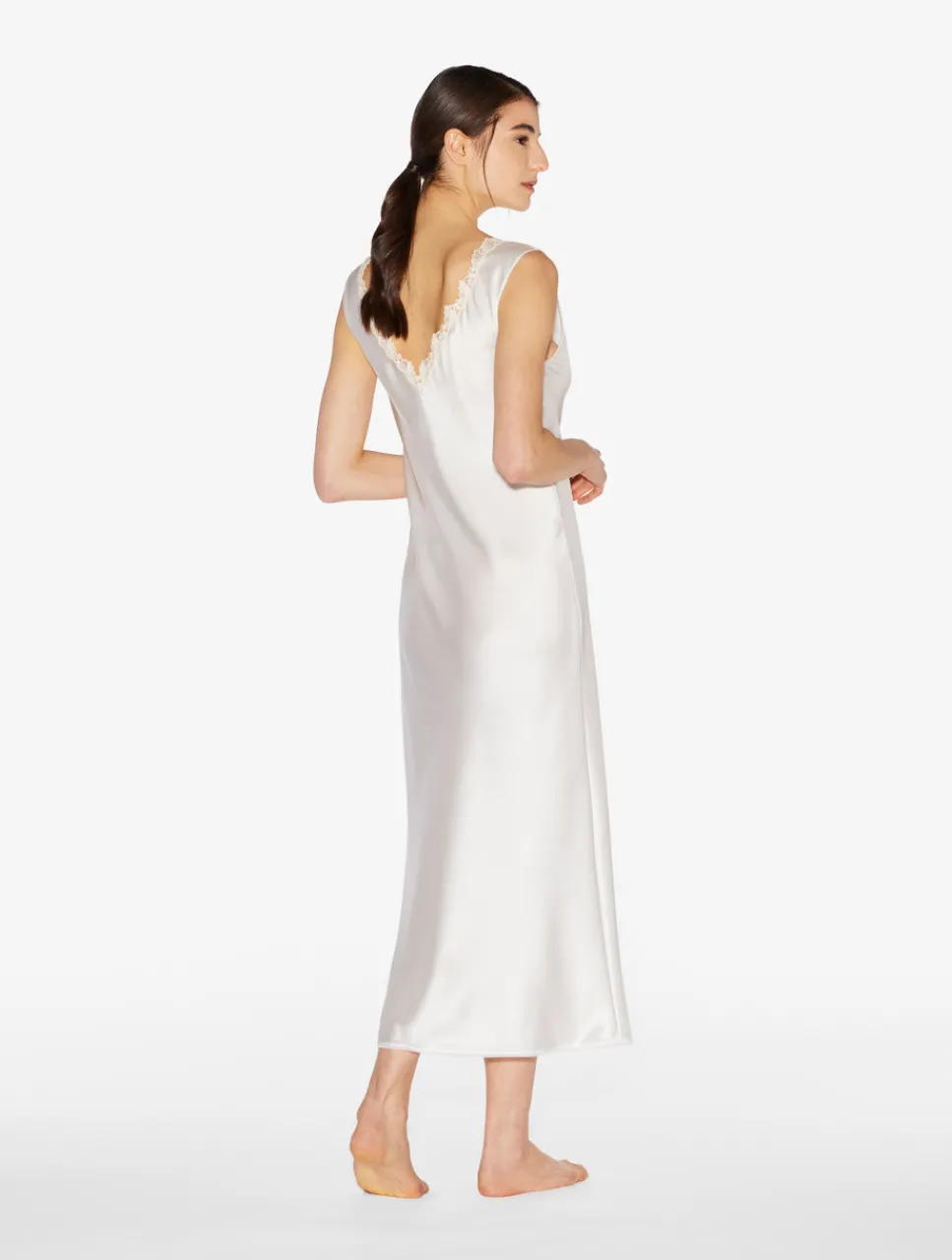 La Perla Silk Satin Long Nightgown With Frastaglio< Slips & Dresses|Silk Sleepwear