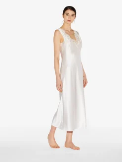 La Perla Silk Satin Long Nightgown With Frastaglio< Slips & Dresses|Silk Sleepwear